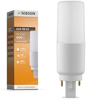 SEBSON G24 7W LED, G24d Universal (G24d-1, G24d-2, G24d-3) - 10 Pack - Neutral White 4000K, 50W Replacement for Light Bulb, 660lm, 230V, 220º Beam Angle - not dimmable