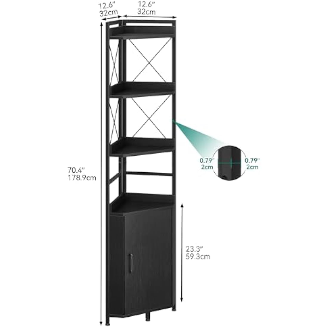 YITAHOME Corner Shelf 4 Tiers, Industrial Bookshelf with Cabinet Floorstanding Bookcase Wooden Storage Rack Shelving Units for Living Room, Home Office, Hallway, Black Book shelves