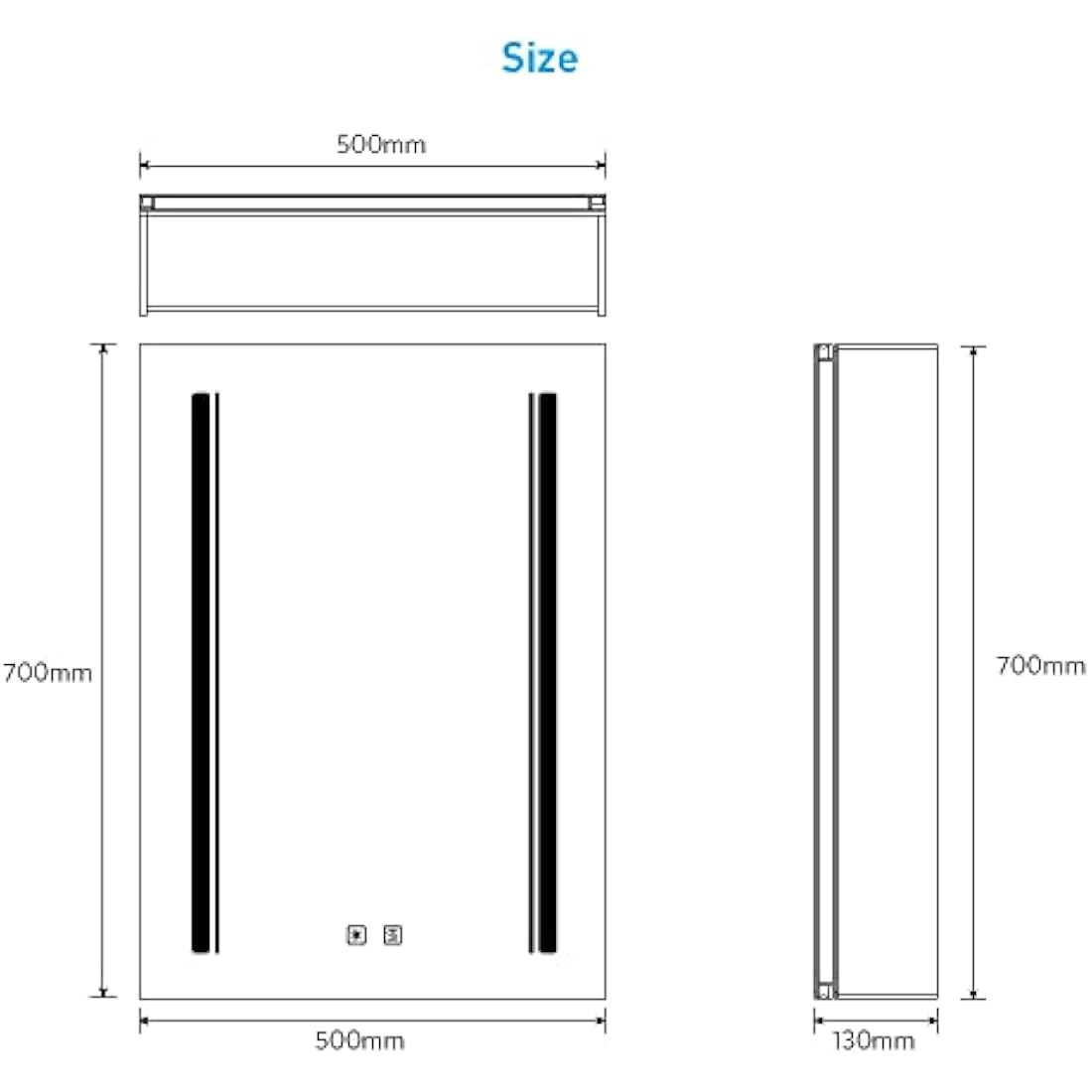 Tokvon® Rivulet BLACK bathroom mirror cabinet Wall Mount Aluminum Double-sided LED mirror door & shaver socket 3 adjustable color temperature & demister 500 x 700mm