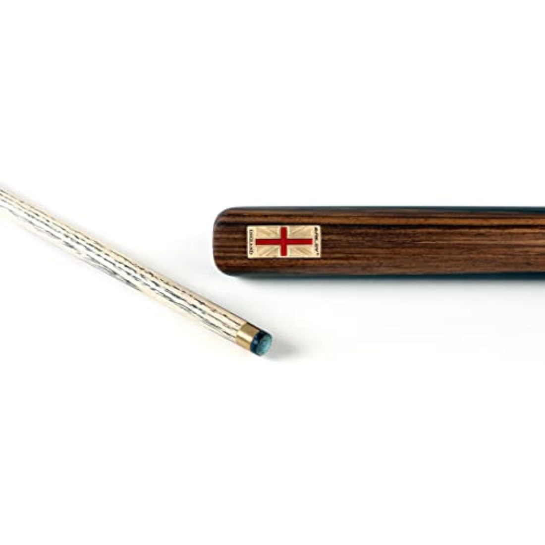 Riley England 3 Piece Snooker Cue & Hard Case 3/4 Cut – Hand Spliced Ebony Butt - 145cm - North American Ash Shaft with 9.5mm Tip - Includes 15cm Extension & Accessory Pack