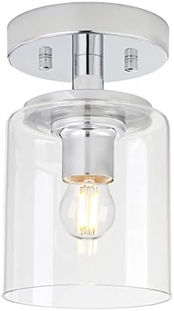 Yosoan Industrial Glass Ceiling Lights, Edison Pendant Light Fitting, Flush Ceiling Light Fixture, E27 Srew (Chrome)