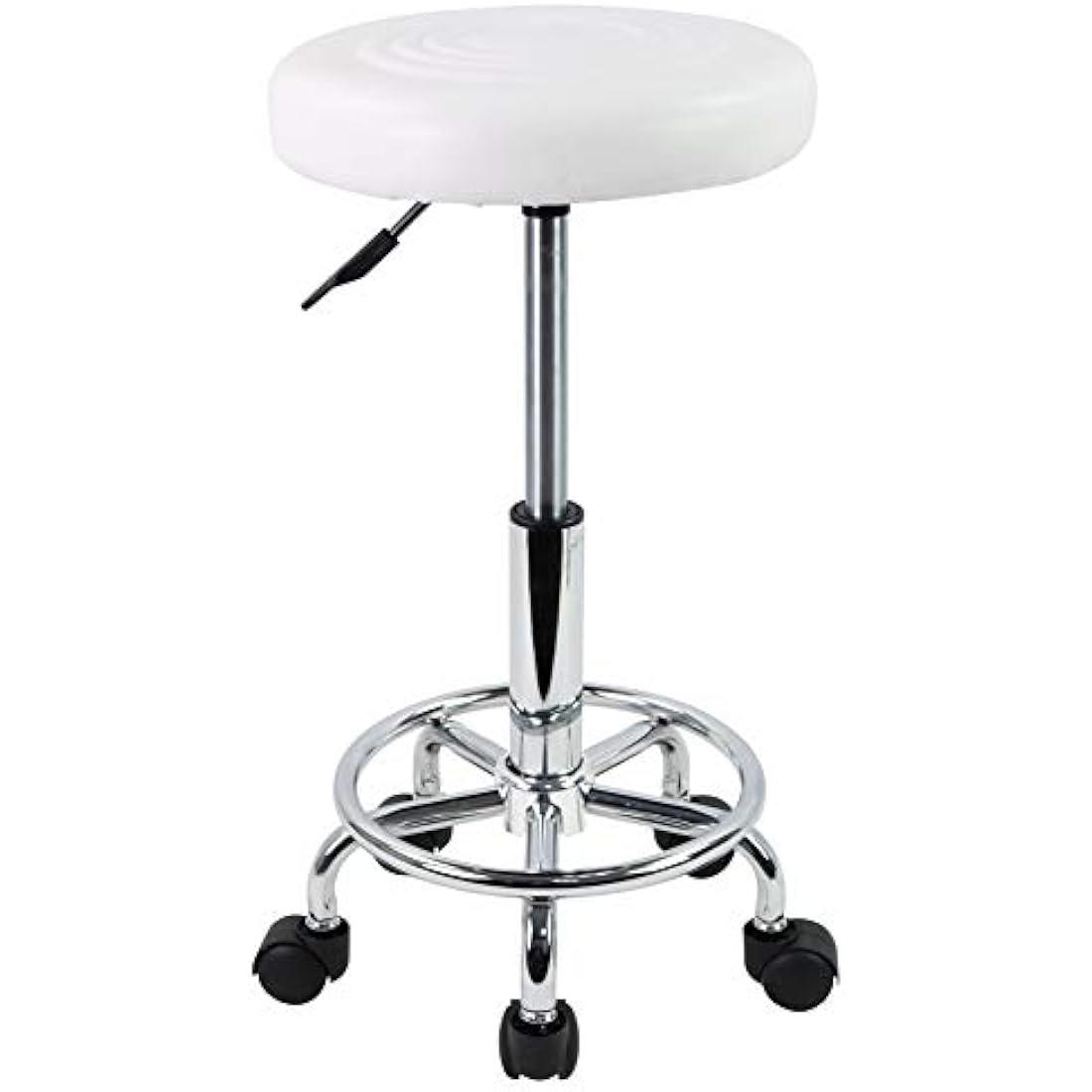 KKTONER PU Leather Round Rolling Stool with Foot Rest Swivel Height Adjustment Medical Spa Drafting Salon Tattoo Work Office Massage Stools Task Chair (White)