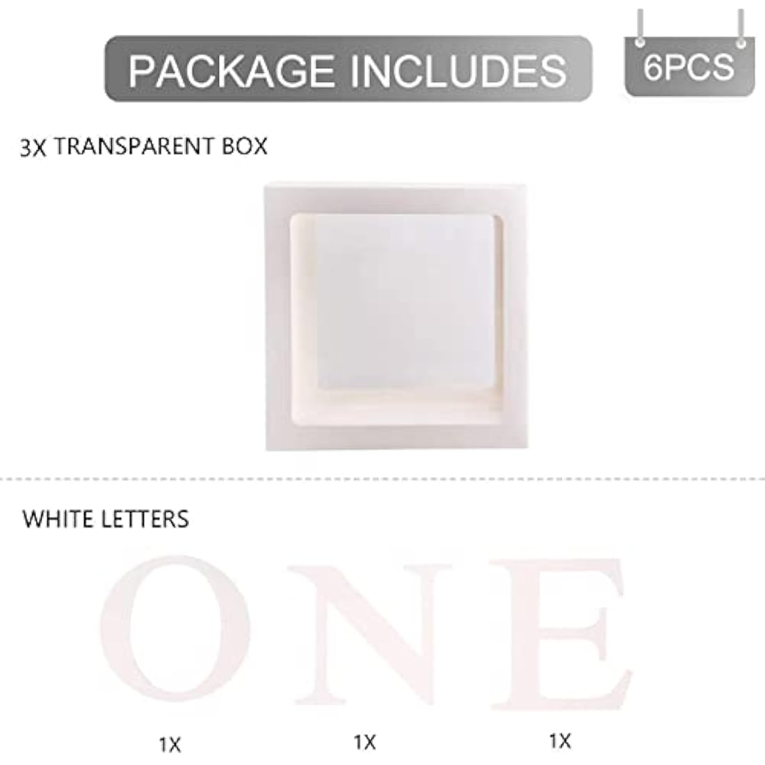 First 1st Birthday Decorations for Boys, 3Pcs White ONE Balloon Boxes with ONE Letter, One Boxes for 1st Birthday Backdrop, Balloon Blocks for First Birth Decorations, One Year Old Party Supplies