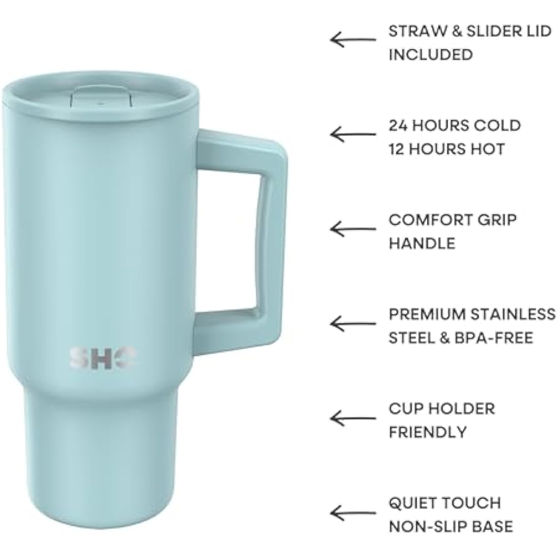 SHO XL Tumbler - Insulated Stainless Steel Reusable Water Bottle Iced Coffee Travel Mug with Handle, Straw Lid & Slider Lid - 900ml / 30 oz - Cold 24 Hours - Hot 12 Hours (Arctic Mist, 900ml)