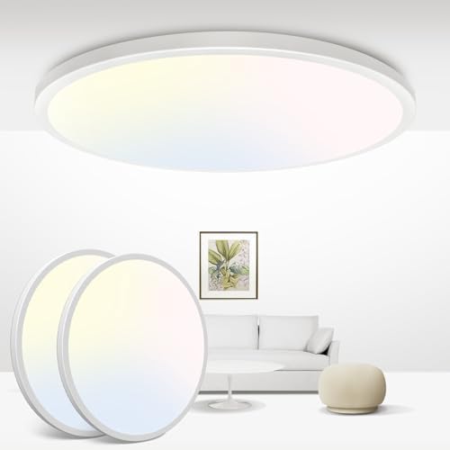 zemty 2 Pack 29W 3200LM LED Ceiling Light, 30cm Bathroom Lights Ceiling 3000K/4500K/6000K, 3 Color Temperature Round Ultra Thin for Bedroom, Bathroom, Living Room, Kitchen
