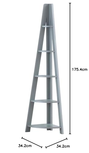 Timber Art Design UK Riva 5 Tier Bookcase Retro Ladder Bookcase Shelving Unit Wooden Bookshelf Organizer for Modern Living Room, Office Space