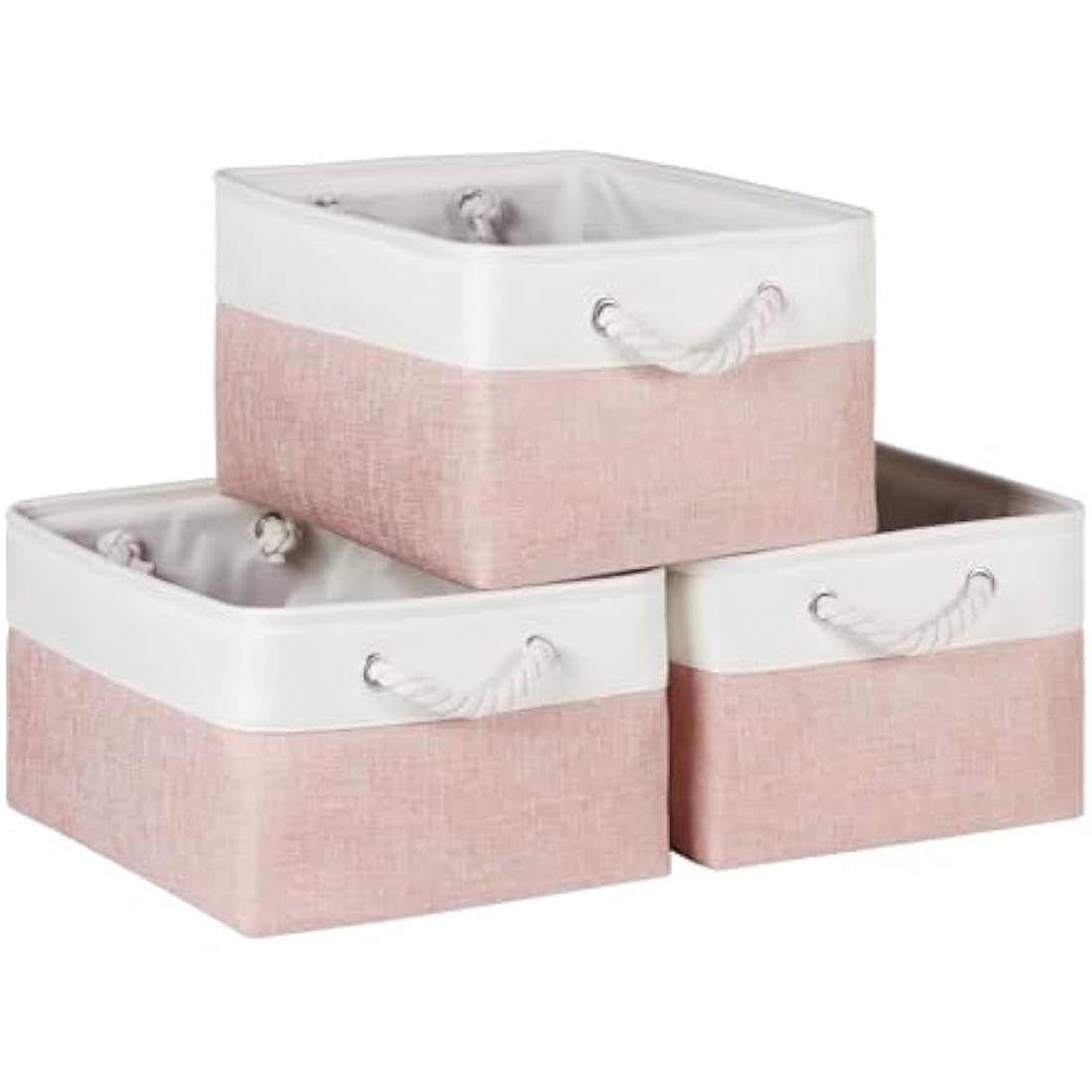 Syeeiex Storage Basket for Shelves [3-Pack], Storage Boxes with Handles, Large Fabric Storage Bins for Organizing Home and Office, Pink