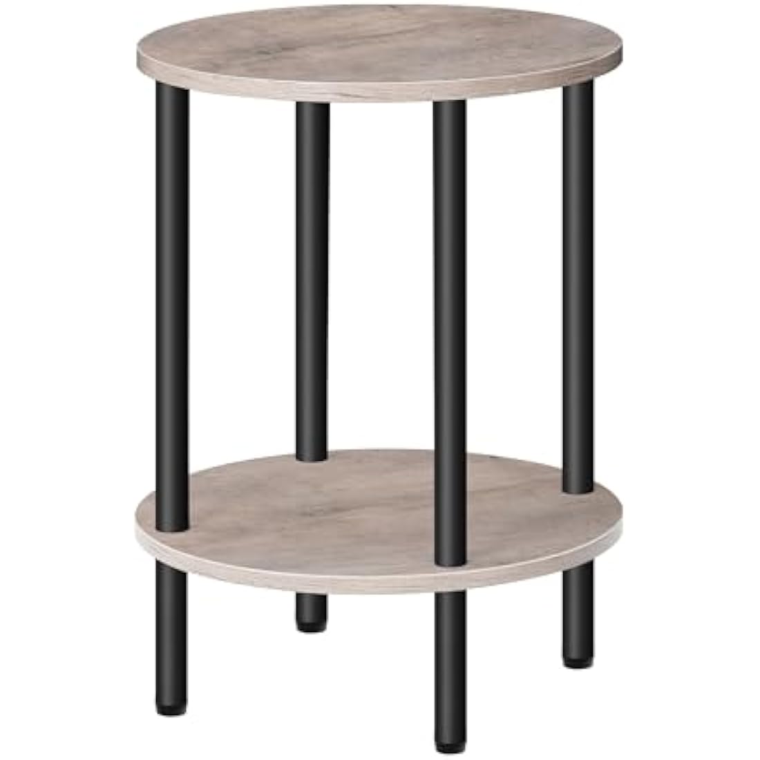 CHOEZON Round Side Table, 2-Tier End Table, Small Round Nightstand with Sturdy Metal Tube, Industrial Coffee Tables, for Living Room, Bedroom, Greige and Black DTBZ01BG