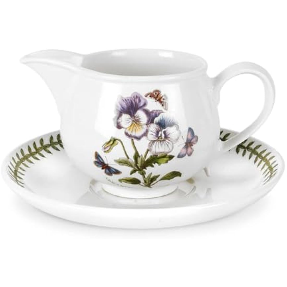 Portmeirion BG08535 Botanic Garden-1 pt. Gravy Boat and Stand (Romantic Shape), Ceramic, White
