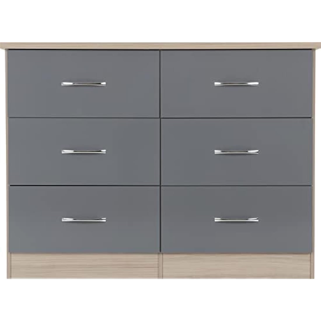 Seconique Nevada 6 Drawer Chest in Grey Gloss/Light Oak Effect Veneer