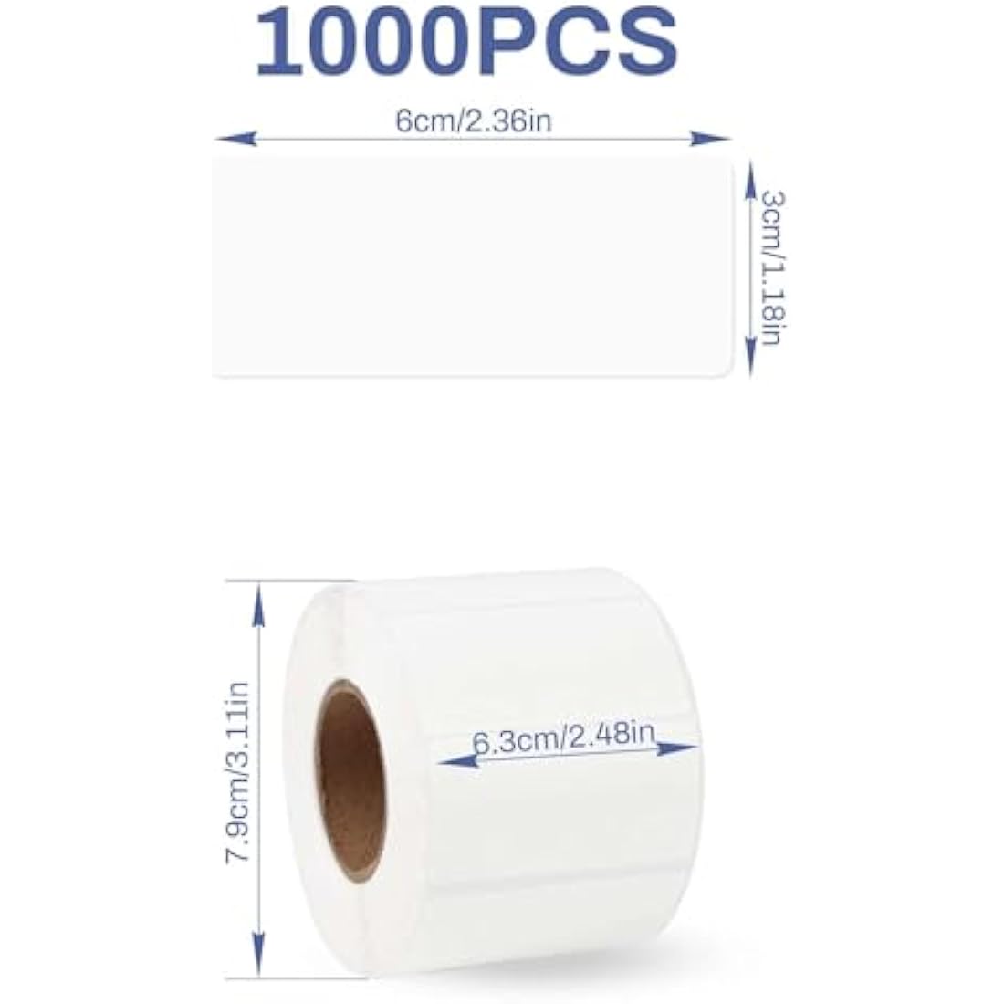 Sticky Labels Roll, Self Adhesive Labels White Sticky Label Blank Label Stickers for Office, Kitchen, Supermarket and Laboratory (1000PCS 60 * 30mm)