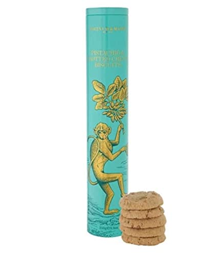 Fortnum and Mason Pistachio and Clotted Cream Biscuits Luxury 250g Biscuit Tin, Blue, 2.3Wx2.3Lx8H
