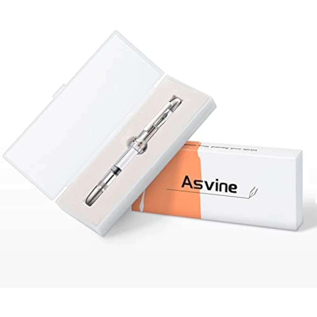 Asvine P36 Titanium Fountain Pen Clear Transparent Acrylic Piston Filling Pen, Bock Broad Nib Smooth Writing Pen Case Set