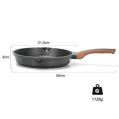ZUOFENG Nonstick Frying Pan 28cm with Lid, Stone Pans Cookware Granite Coating, Non-Stick Saucepans Omelette Induction Pans