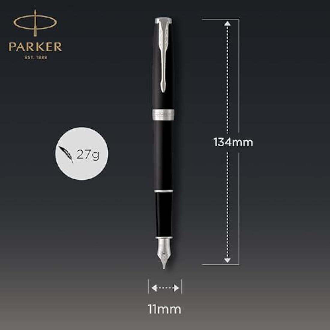 Parker Sonnet Fountain Pen | Matte Black Lacquer with Palladium Trim | Fine Nib | Gift Box