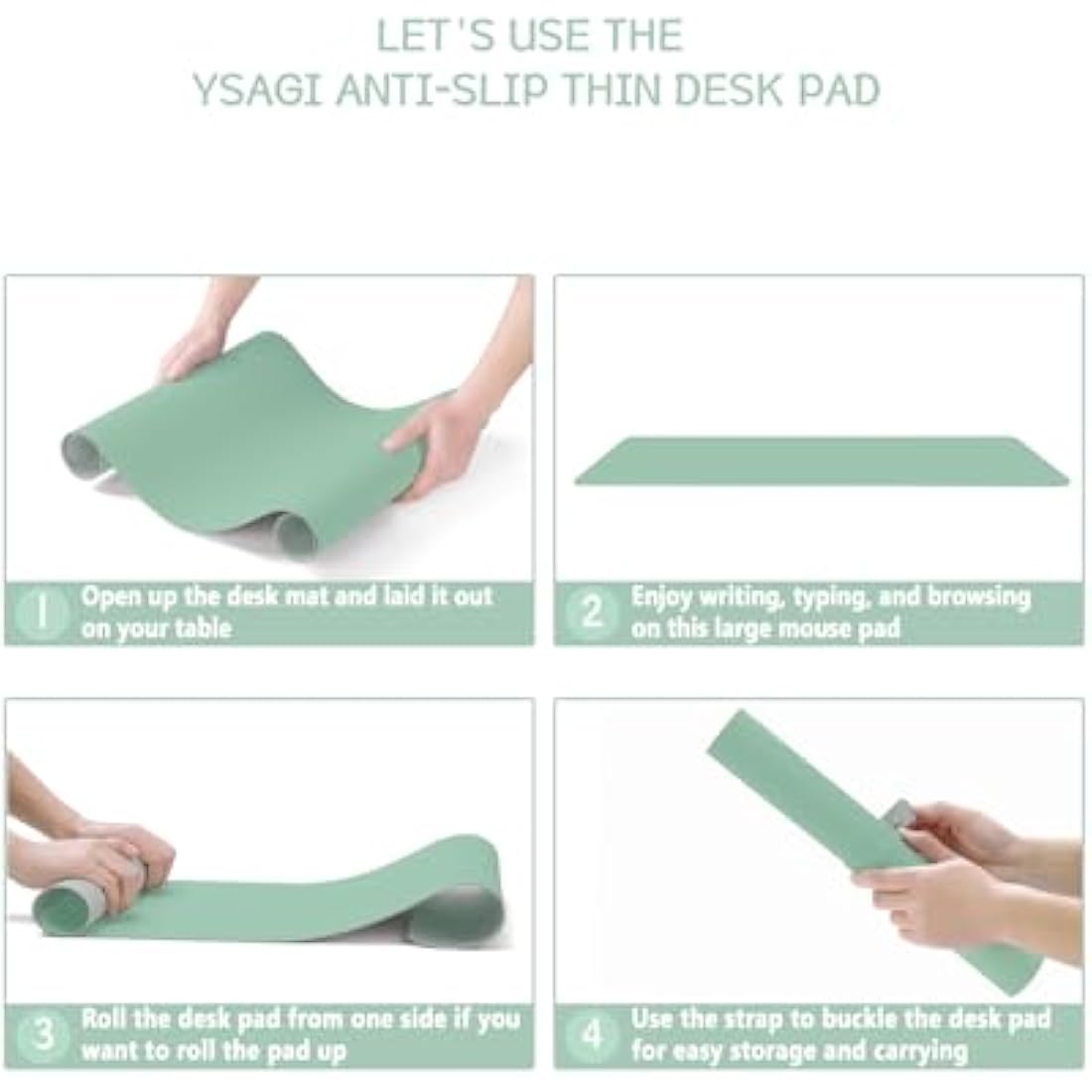 YSAGi Non-Slip Desk Pad, Waterproof PVC Leather Desk Table Protector, Ultra Thin Large Mouse Pad, Easy Clean Laptop Desk Writing Mat for Office Work/Home/Decor (90 x 43 cm, Light Green)