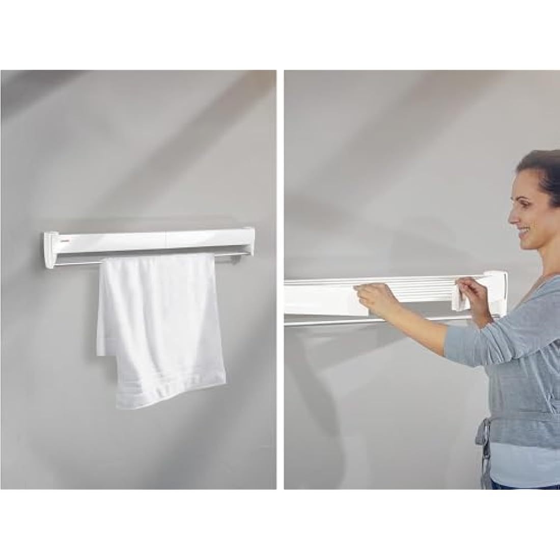 Leifheit Telegant 81 Protect Plus Wall-Mounted Clothes Airer, Foldaway Towel Rack for Indoor & Outdoor, Clothes Drying Rack for Indoor or Outdoor, 103 x 53 cm, 8.1 m Drying Space, White