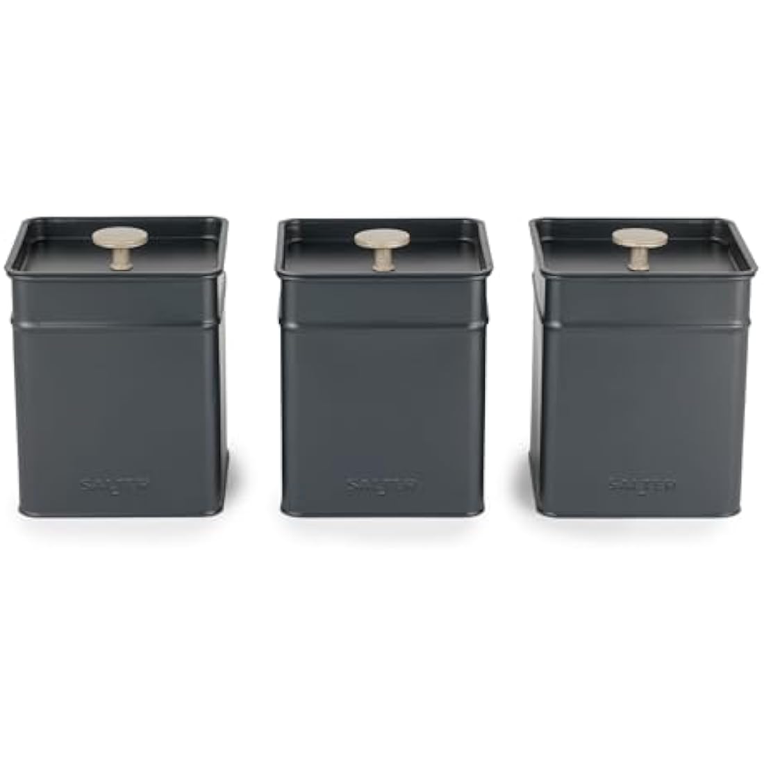 Salter Marino 3-Piece Kitchen Canister Set – Tea, Coffee, Sugar Tins, Long-Lasting Freshness, Powder-Coated Finish, Practical, Easy Clean/Store, Stylish, For Tea Bags/Granules, Not Labelled, Blue Grey