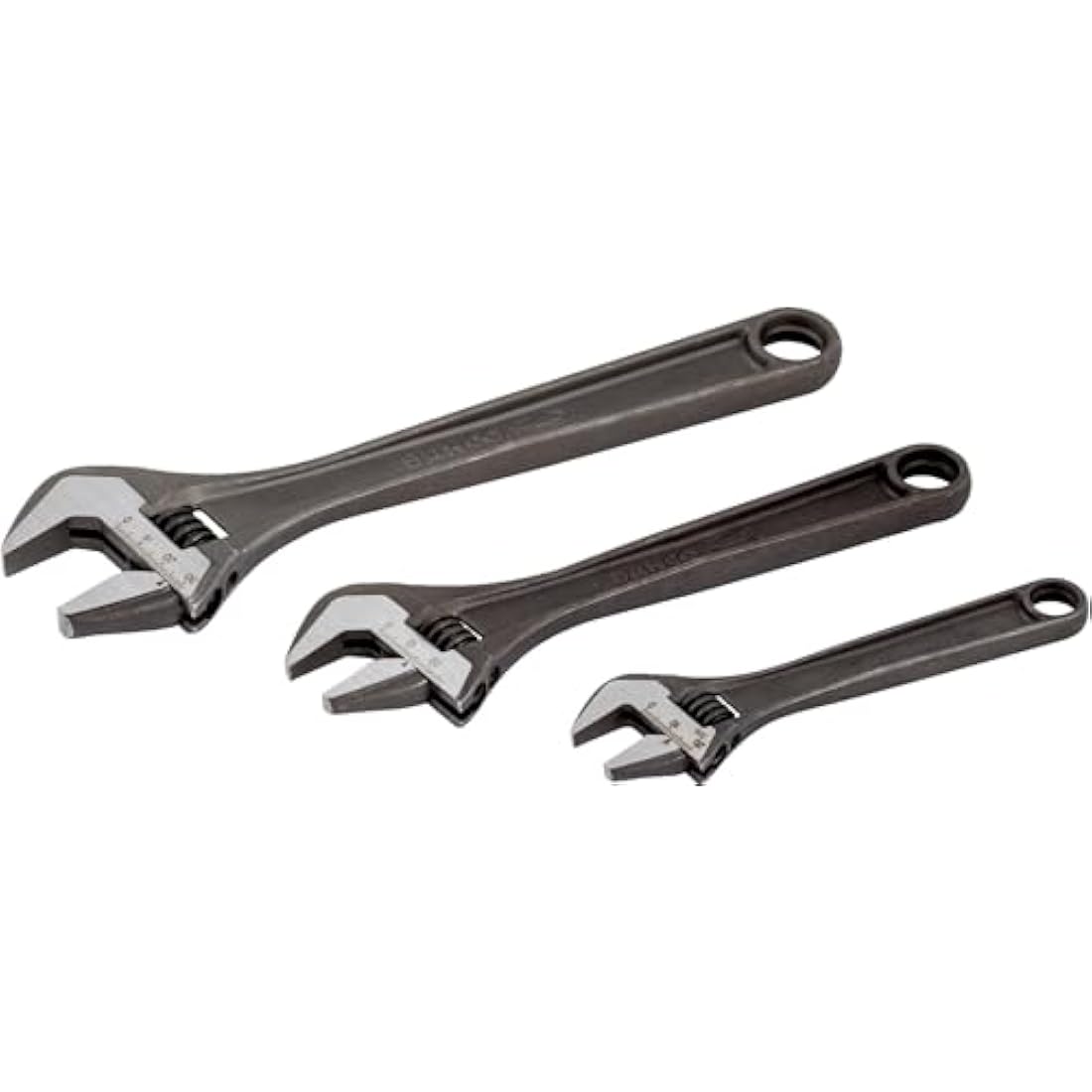 Bahco BHADJUST 3 ADJ3 Set of 3 Adjustable Wrenches (8070/8071 / 8072), Grey, 16 degree head angle