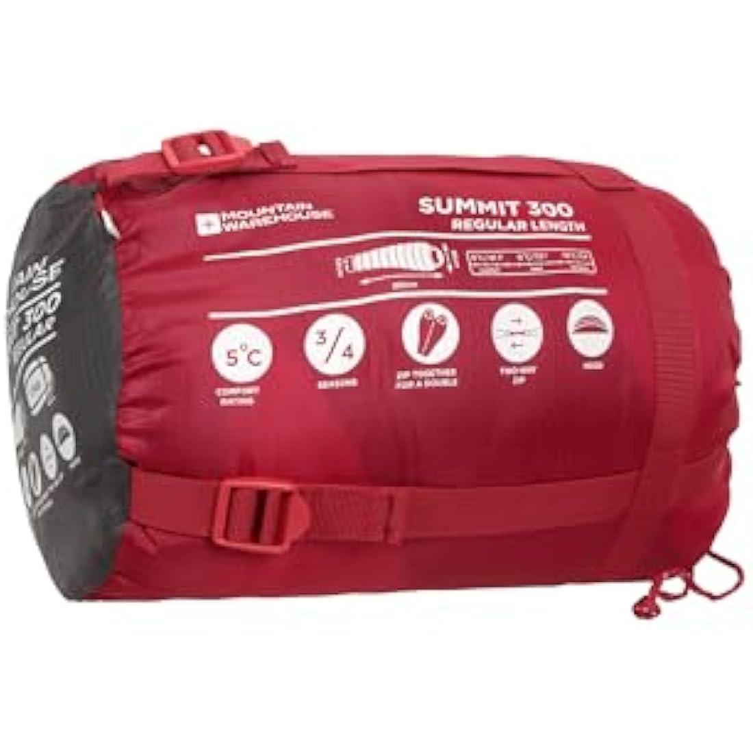 Mountain Warehouse Summit 300 Sleeping Bag - 3/4 Season, Insulated Mummy Shaped Bag - Best for Spring Summer, Camping, Trekking