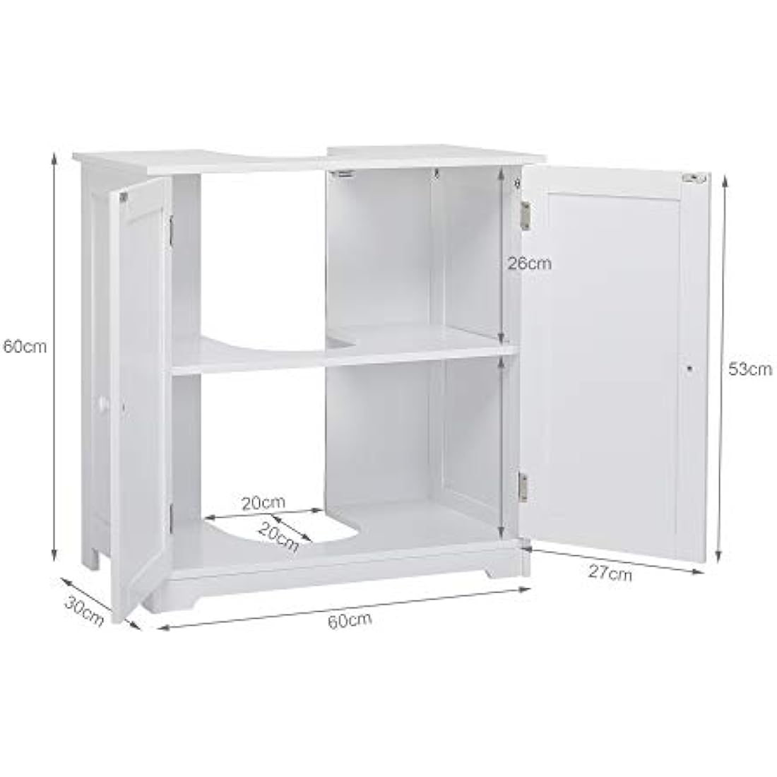 Mondeer Under Sink Cabinet,Bathroom Floor Cabinet with 2 Doors and 2 Shelves Wooden Space Saving Free Standing 60 x 30 x 60 cm White