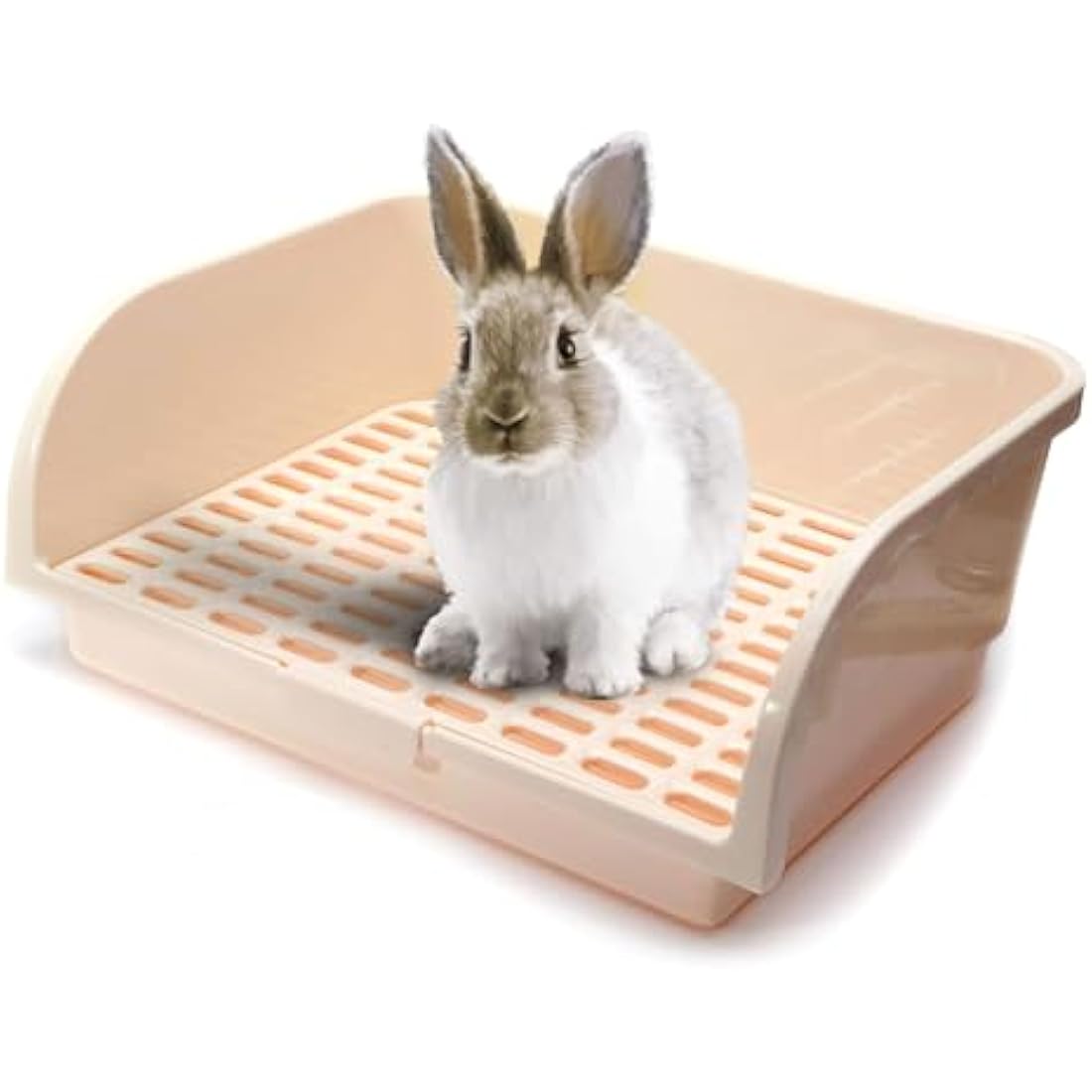 Oncpcare Super Large Rabbit Litter Box, Small Animal Restroom Square Bunny Litter Box Guinea Pig Litter Tray Pet Toilet Chinchilla Potty Trainer (Beige)