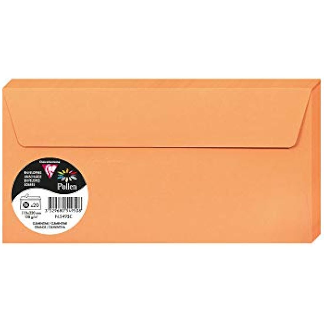 Clairefontaine - Ref 5495C - Pollen Adhesive Envelopes (Pack of 20) - DL Sized, 120gsm Paper, Printer-Compatible, Acid Free, Adhesive Strip for Easy Seal - Clementine Orange