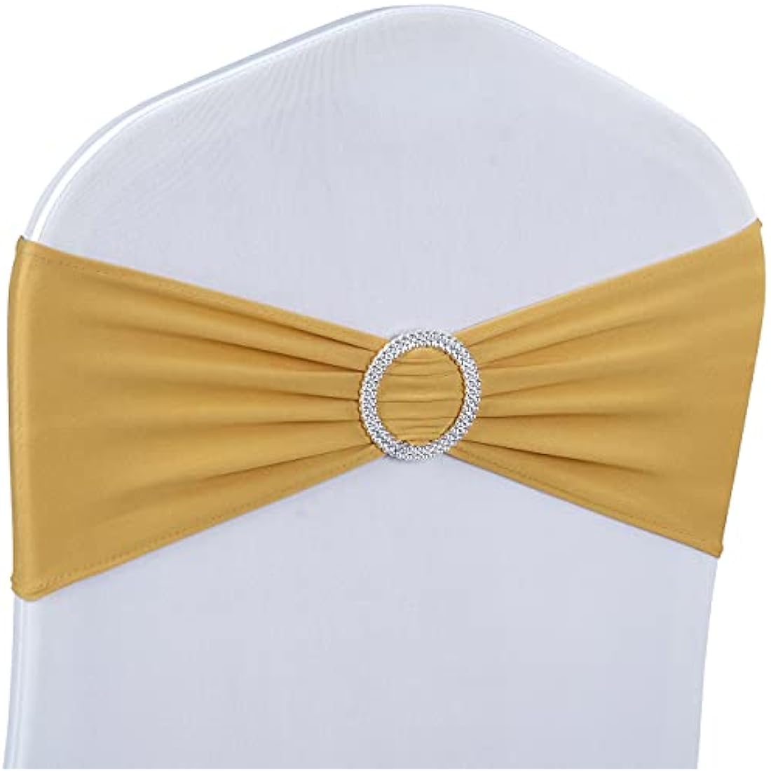Babenest Spandex Chair Sashes Bows Premium Stretch Chair Cover Band with Buckle Slider Universal Elastic Chair Ties for Wedding Party Ceremony Reception Banquet Decoration (Gold, 100)