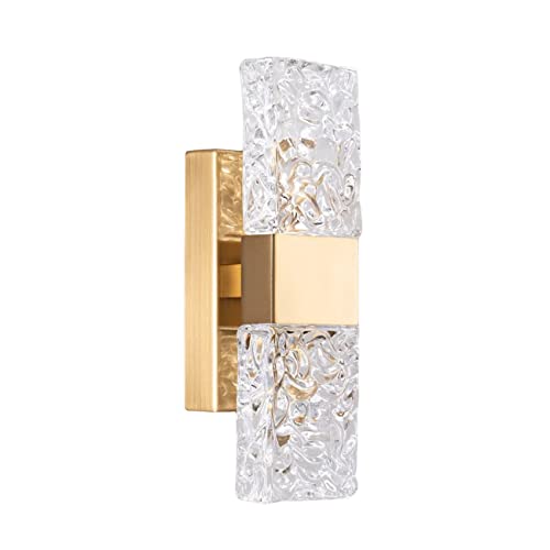 KRIPINC Crystal LED Wall Light, Water Ripple Design Wall Lamp, Gold Wall Lights, Up and Down Wall Lights, Crystal Wall Sconce for Living Room,