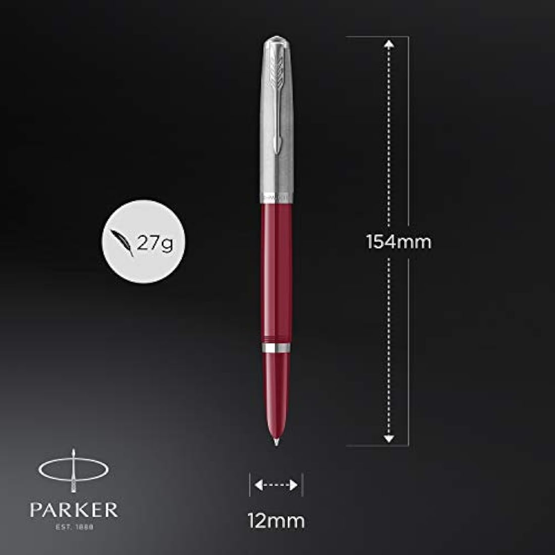 Parker 51 Fountain Pen | Burgundy Barrel with Chrome Trim | Fine Nib with Black Ink Cartridge | Gift Box