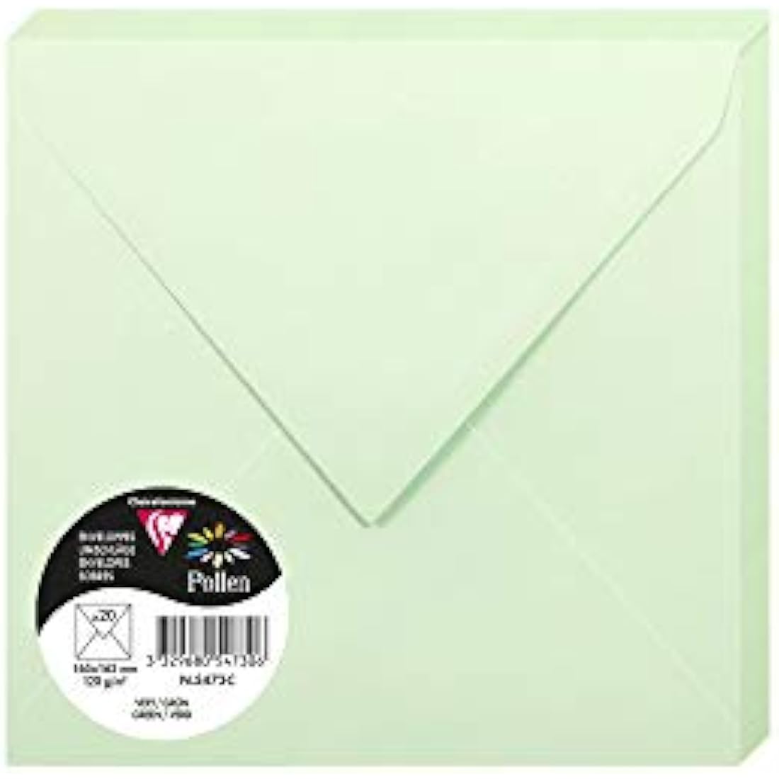 Clairefontaine - Ref 5473C - Pollen Envelopes (Pack of 20) - 165 x 165mm Sized, 120gsm Paper, Gummed Seal, Inkjet & Laser Printer Compatible, Acid Free - Green