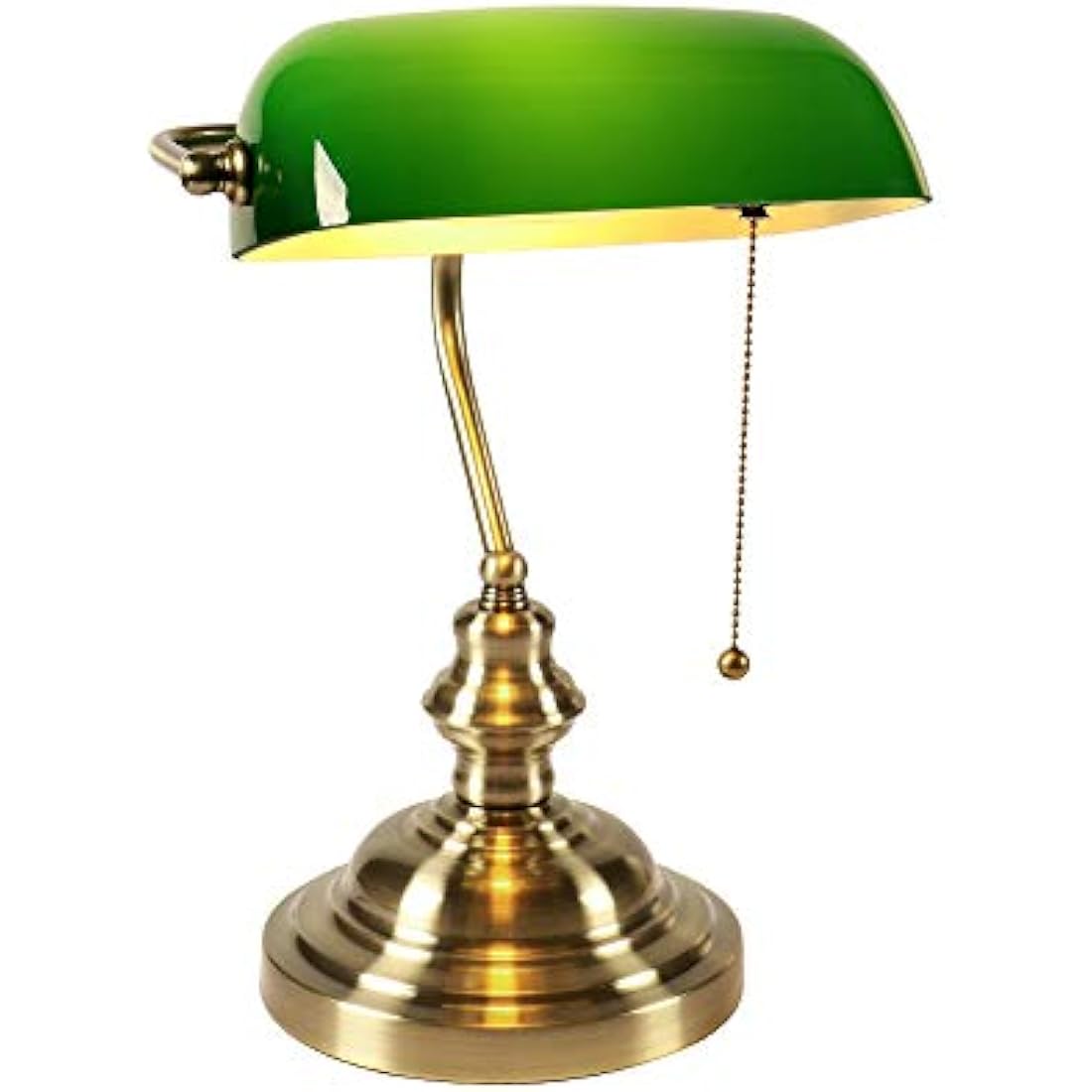 Newrays Green Glass Bankers Desk Lamp with Pull Chain Switch Plug in Fixture,Satin Brass Finish