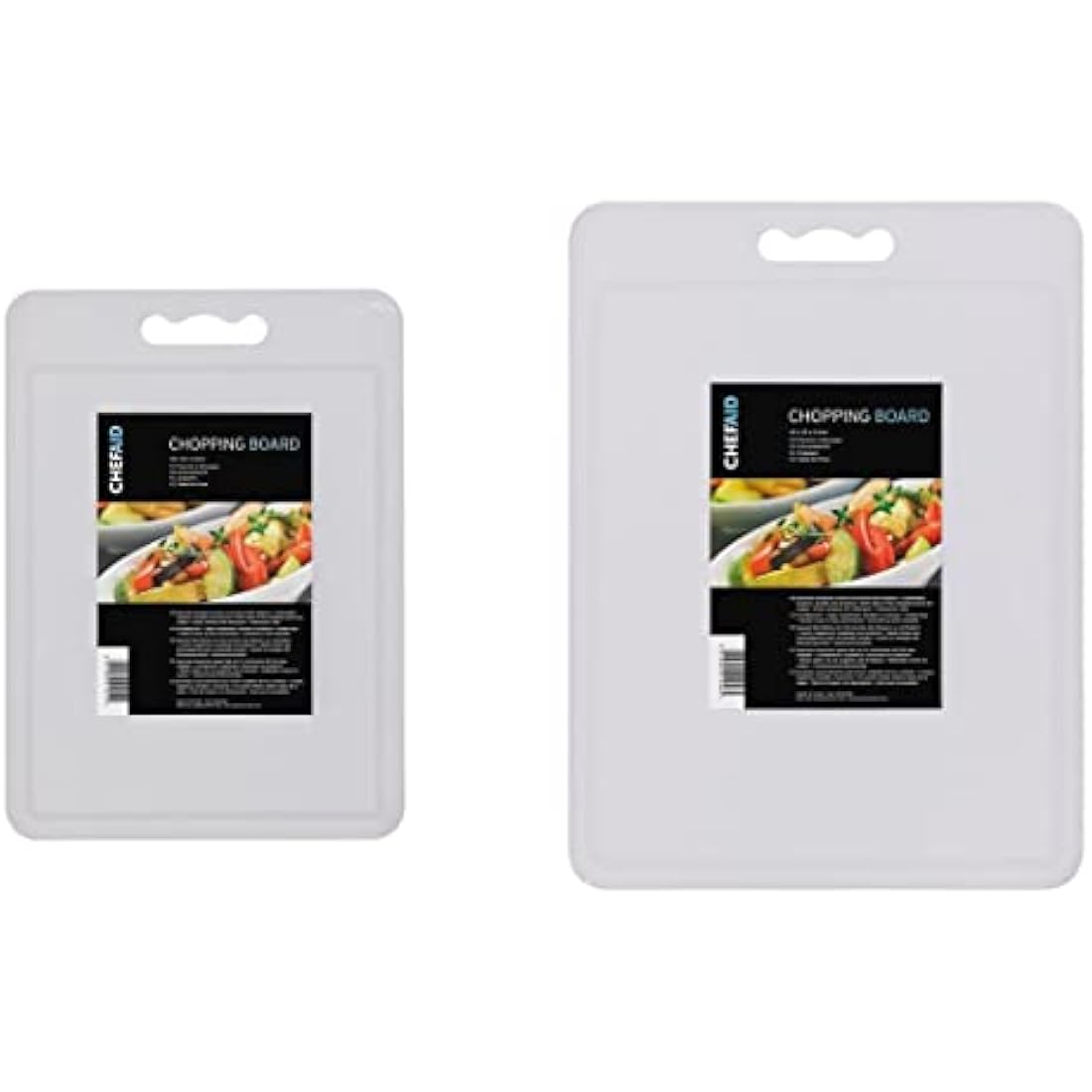 Chef Aid White Chopping Board Twin Pack, Multipurpose Cutting Board with Anti-Slip Surface, Dishwasher Safe with Handles, Large Board Measures 40cm x 30cm, Regular Board 35cm x 25cm