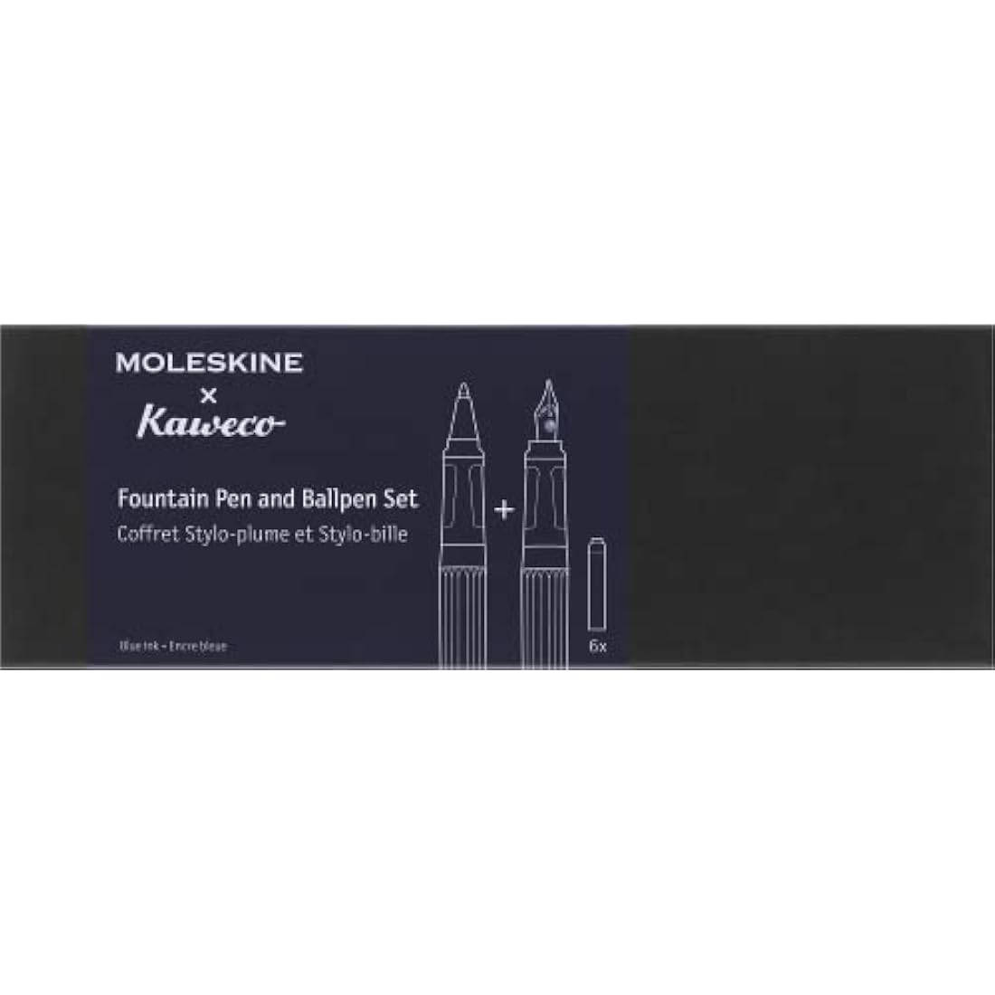 Moleskine x Kaweco Fountain Pen in ABS plastic with Gold-Plated Size M Nib and Refillable Ballpen for Writers, Note-Takers, Refill 1.0mm with Blue Ink and 6 Blue Ink Cartridges included, Color Blue
