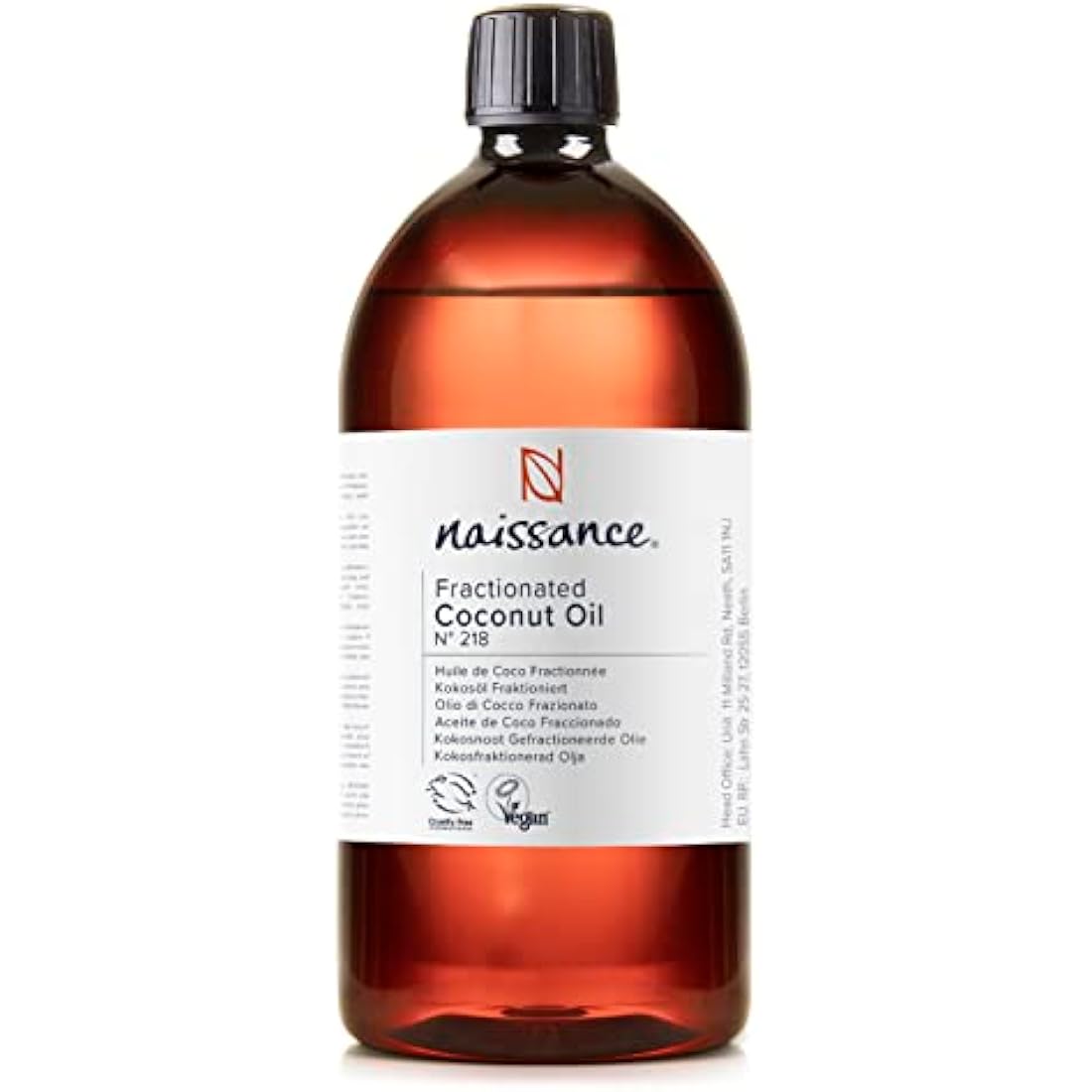 Naissance Liquid Fractionated Coconut Oil (No. 218) - 870ml - 100% Pure Natural for Skin, Hair, Lip Gloss, DIY Beauty Recipes, Aromatherapy, Massage, Cuticules - Cruelty Free, Vegan