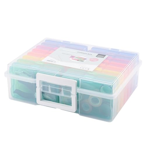 Vaessen Creative Transparent Carry Case with Lid and 16 Colourful Containers, for Cutting Dies, Photos and Other Craft Supplies, 50 x 30 x 13 cm, 37,5