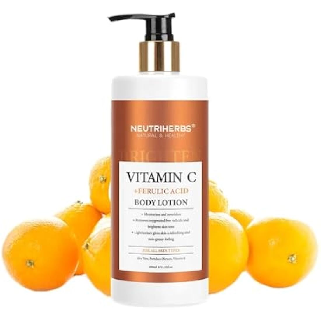 Neutriherbs Body Lotion for Women Dry Skin with Vitamin C + Ferulic Acid Natural Body Lotion Moisturizes and Nourishes for All Skin Types 13.52 Fl Oz Pump Bottle