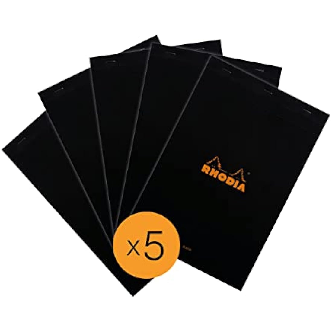 RHODIA 190009C - Stapled Notepad N°19 Black - A4+ - 80 Detachable Sheets - Plain White Clairefontaine Paper 80 g/m² - Coated Card Cover - Pack of 5 pads