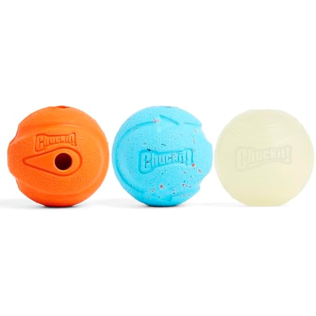 ChuckIt! Fetch Medley Gen 1 Rubber Dog Balls, The Whistler, Max Glow & Rebounce Balls for Dogs, Durable High Bounce Launcher Compatible Dog Toy, Medium, 3 Pack