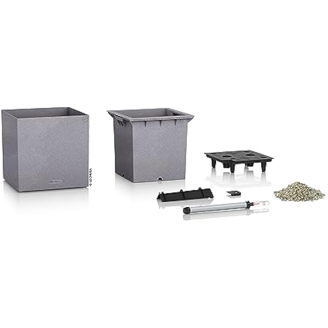 Lechuza Self Watering Plant Pot CANTO Stone 40 Low Plastic Indoor and Outdoor Plant Pot with Drainage Hole H40 L40 W40 cm Stone Gray