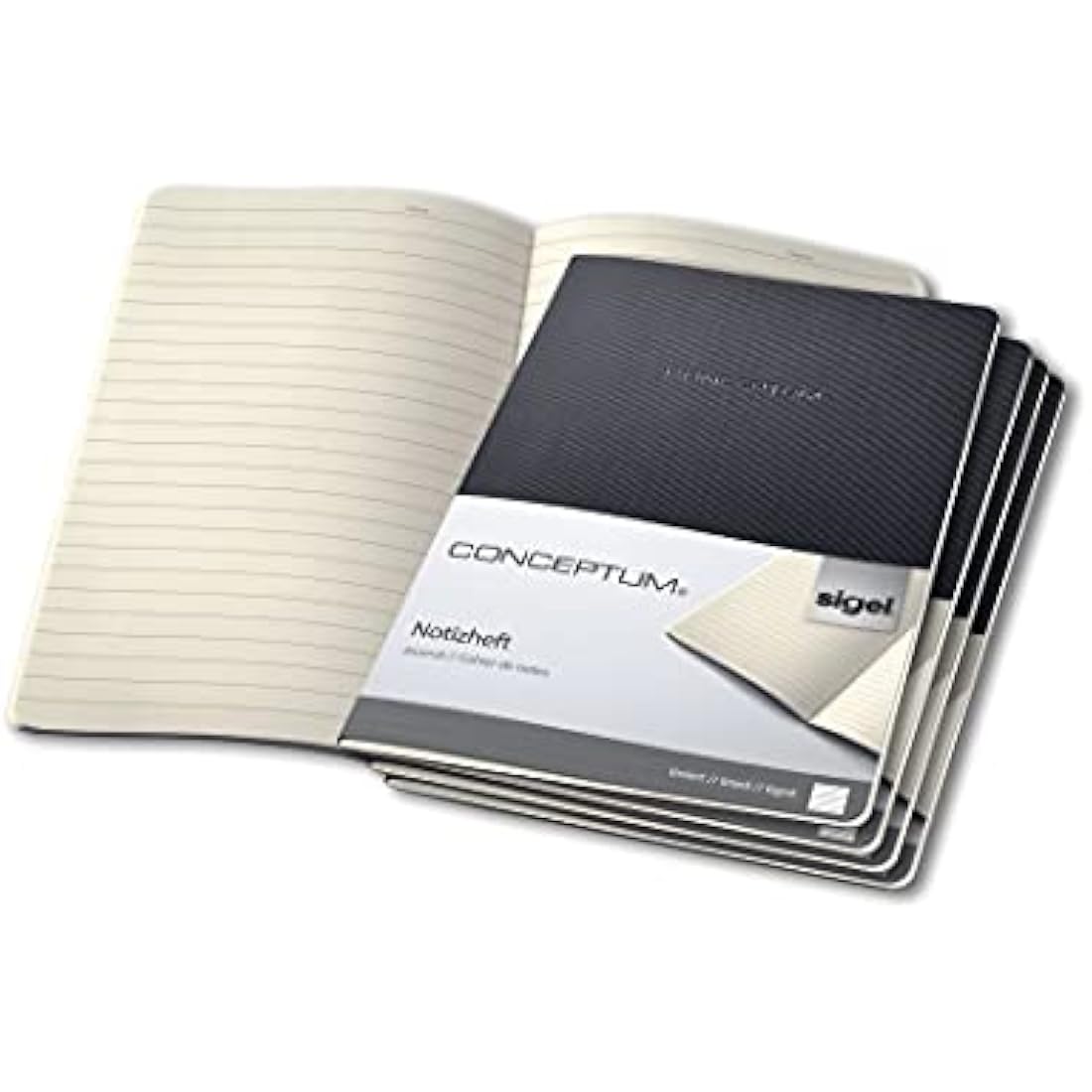 SIGEL CO861 Pack of 5 Journals, approx. A4 (18.7 x 27 cm), lined, softcover, Black - Conceptum