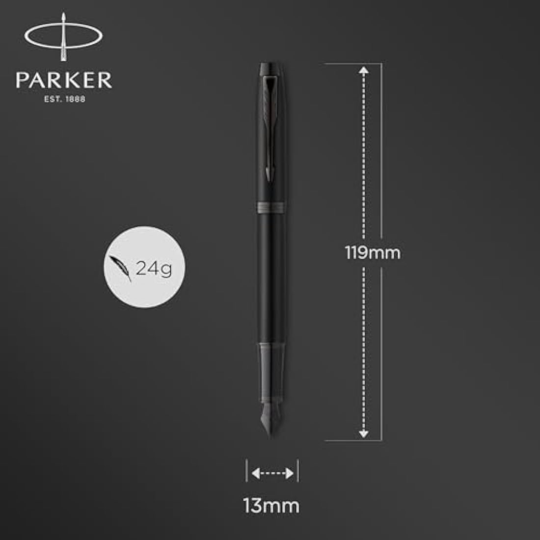 Parker IM Fountain Pen | Matte Black with Black Trim | Medium Point with Blue Ink Cartridge | Gift Box