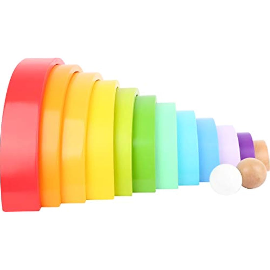 Small Foot 11412 XL Rainbow Wooden Building Blocks, 12-Piece Arch with 2 Balls for Kindergarten and Education Toys, Multicolored