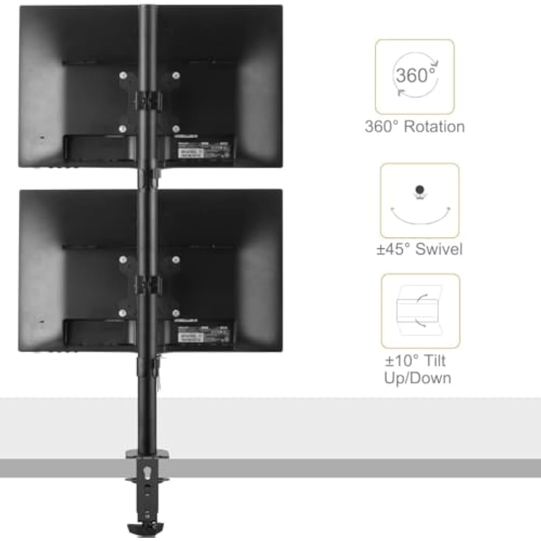 Bracwiser Vertical Dual Monitor Mount Fits 13-27 Inch LCD LED Monitor Computer PC Screens,Clamp Mounting, Fully Adjustable Desk Mount. MD7802