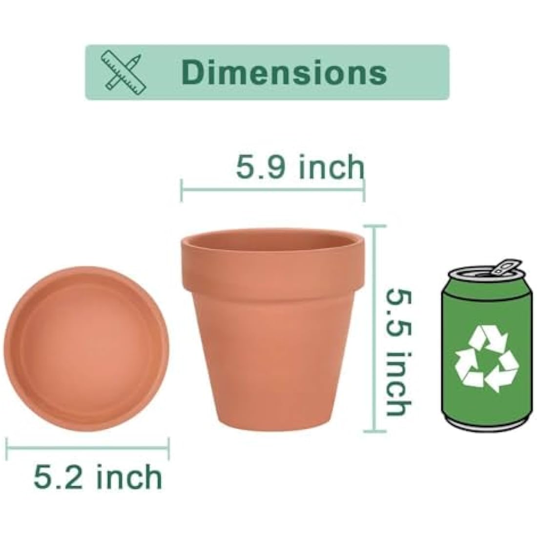 vensovo 15cm Clay Pot for Plant with Saucer - 4 Pack Large Terra Cotta Plant Pots with Drainage Hole, Flowerpot with Tray, Terracotta Planter for Indoor Outdoor Plant