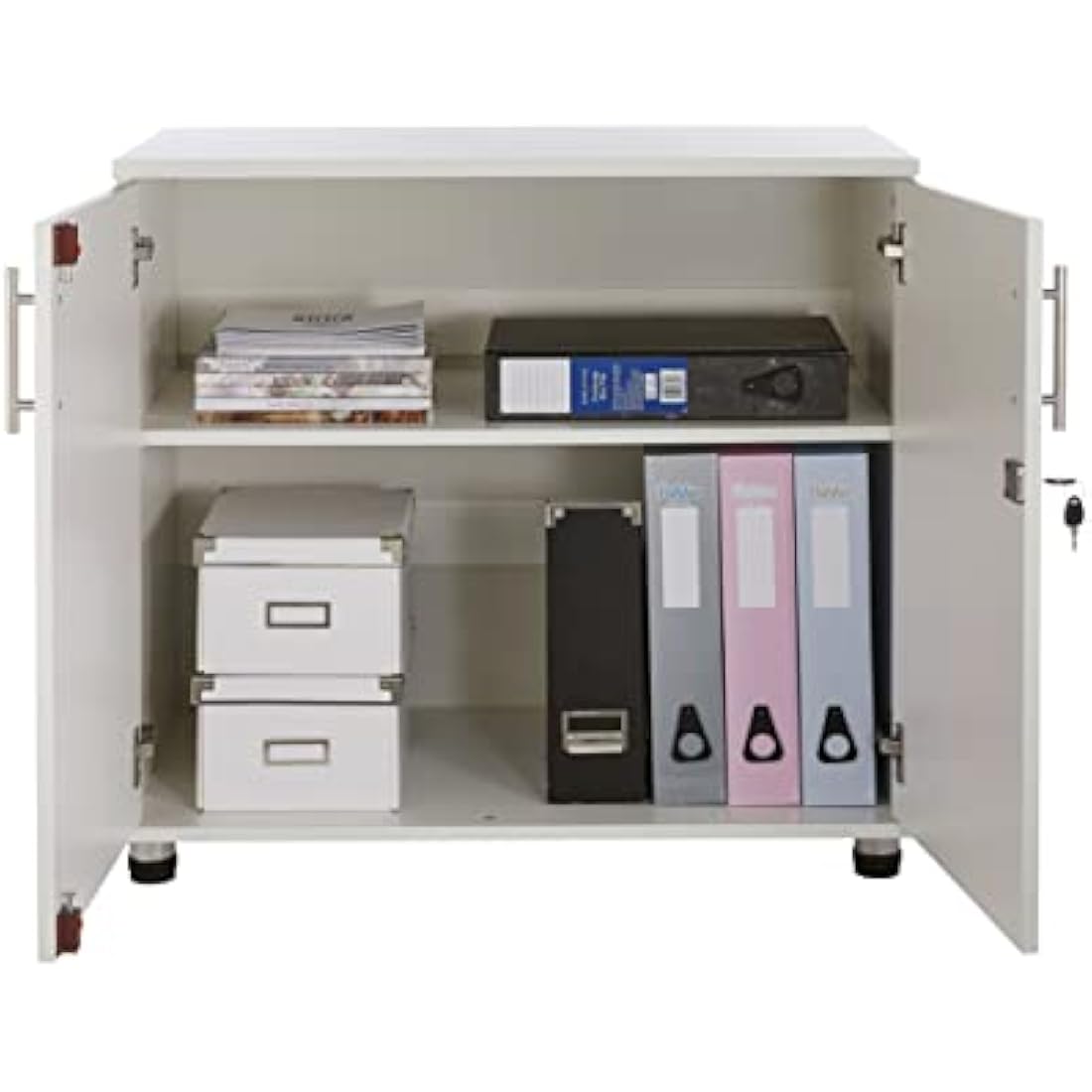 MMT Storage Cupboard, Storage Cabinet, File Cabinet for Office Documents, Garage Tools, Utility, White Wood , Lockable, 31.5" Long