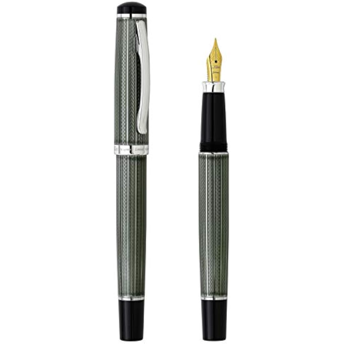 Xezo Incognito Fountain Pen, Medium Nib. Zinc Green Layered Lacquer with Pure Platinum Plating. Handcrafted, Limited Edition, Serialized