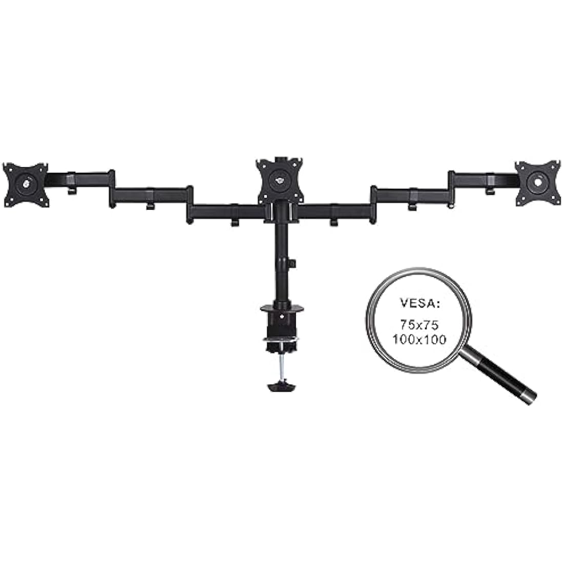 PureMounts PM-OFFICE-03 Desk Mount for 3 Monitors 33-69 cm (13-27 Inches) Tilts -45° to 45° Swivels 180° Rotatable 360° Height Adjustable Maximum Load 8.0 kg VESA 100 x 10000 Black