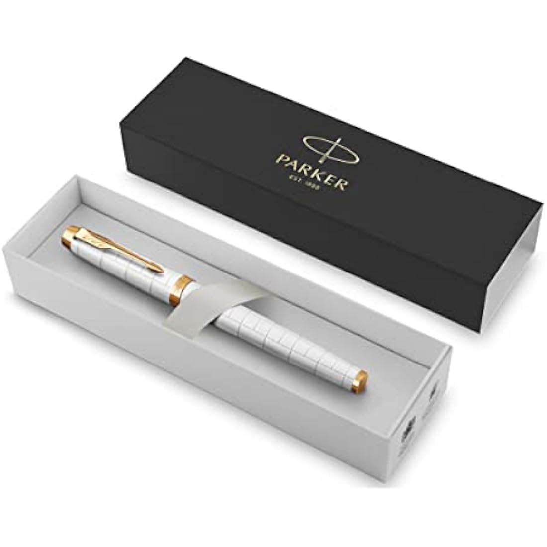 Parker IM Fountain Pen | Premium Pearl Lacquer with Gold Trim | Medium Point with Blue Ink Cartridge | Gift Box