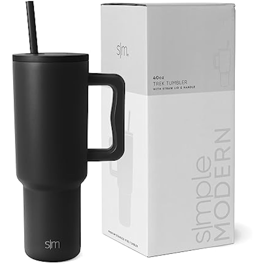 Simple Modern Tumbler 40 oz with Handle and Straw | Insulated Stainless Steel Water Bottle Iced Coffee Cup Travel Mug | Gifts for Women & Men | Trek | 1180ml | Midnight Black